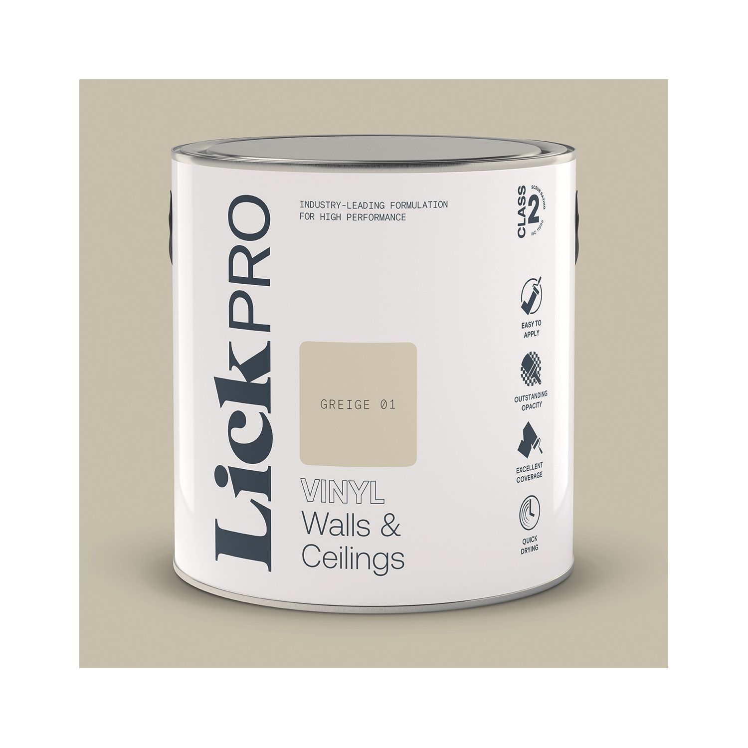 LickPro 2.5Ltr Greige 01 Vinyl Matt Emulsion Paint (908TM)