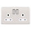 Schneider Electric Lisse Deco 13A 2-Gang DP Switched Plug Socket Brushed Stainless Steel  with White Inserts