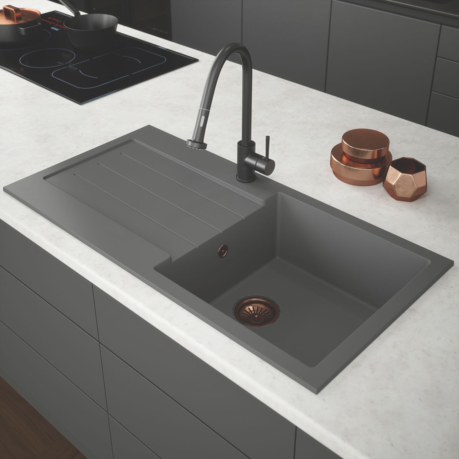 ETAL Comite 1 Bowl Composite Kitchen Sink Grey Reversible 1000mm x 500mm (909RG)