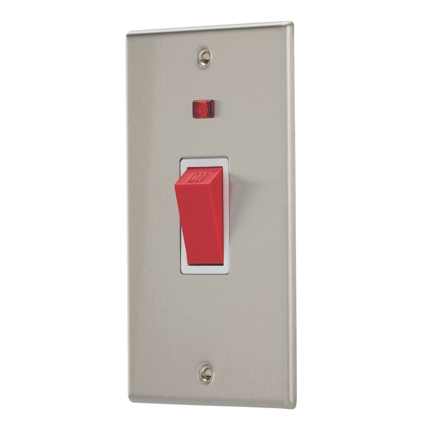 Contactum iConic 45A 1-Gang DP Control Switch Brushed Steel with Neon with White Inserts (909RR)