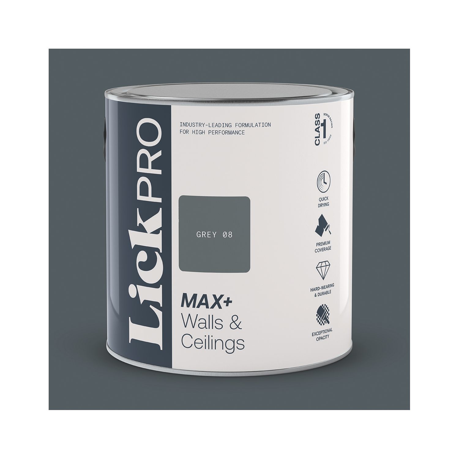 LickPro Max+ 2.5Ltr Grey 08 Matt Emulsion Paint (909TM)