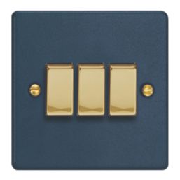 Varilight  10A 3-Gang 2-Way Light Switch  Midnight Blue with Colour-Matched Inserts