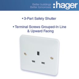 Hager Sollysta WMS81 13A 1-Gang Unswitched Socket White with White Inserts