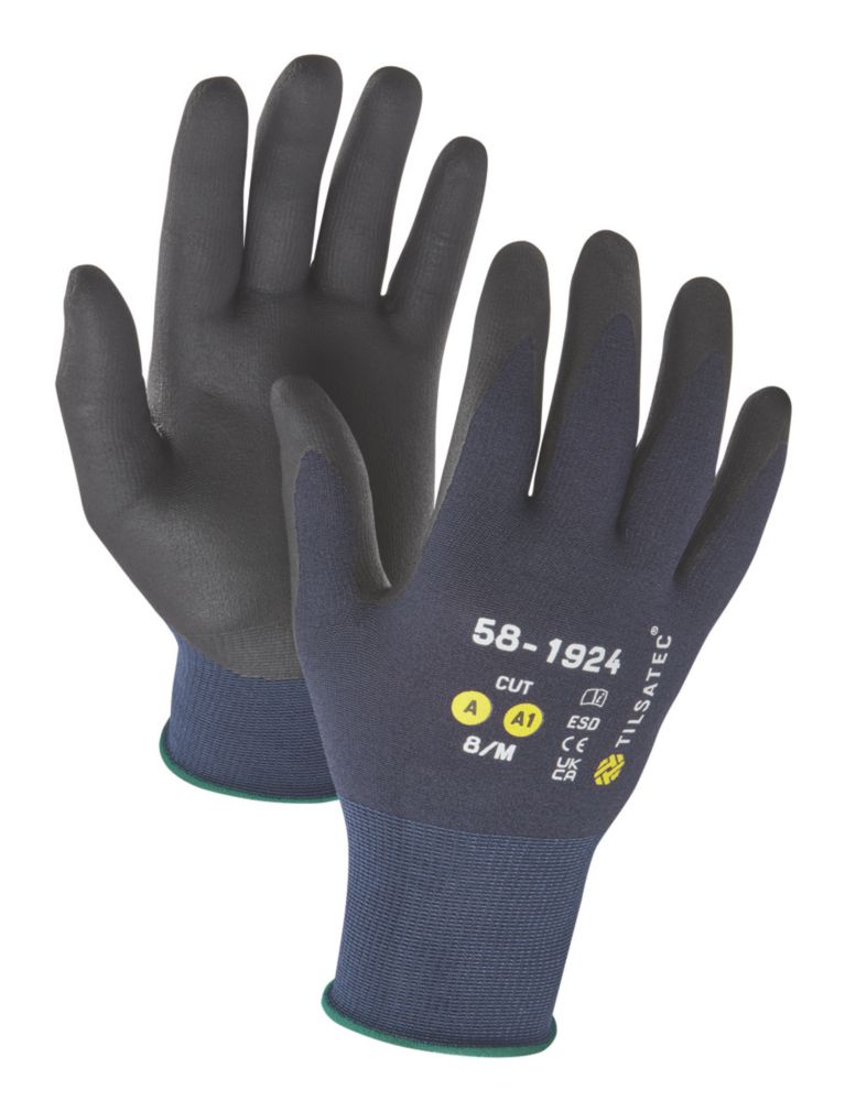 Tilsatec ESD Gloves Blue / Black Large 1 Pair - Screwfix