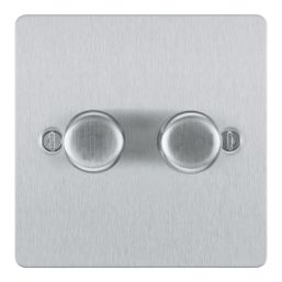 LAP  2-Gang 2-Way LED Dimmer Switch  Brushed Steel with Colour-Matched Inserts