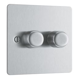 LAP  2-Gang 2-Way LED Dimmer Switch  Brushed Steel with Colour-Matched Inserts
