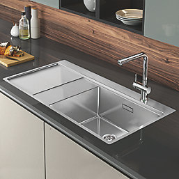 Clearwater Xeron 1 Bowl Stainless Steel Kitchen Sink with LH Single Drainer Brushed Steel 1000mm x 520mm