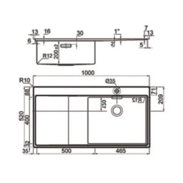 Clearwater Xeron 1 Bowl Stainless Steel Kitchen Sink with LH Single Drainer Brushed Steel 1000mm x 520mm