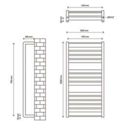 GoodHome Jade Vertical Water Towel Warmer 1000mm x 500mm White 1863BTU