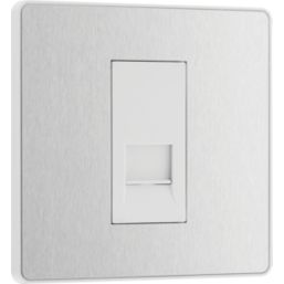 British General Evolve 1-Gang Master Telephone Socket Brushed Steel with White Inserts