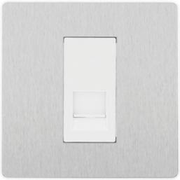 British General Evolve 1-Gang Master Telephone Socket Brushed Steel with White Inserts