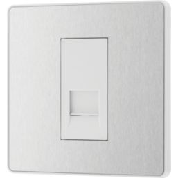 British General Evolve 1-Gang Master Telephone Socket Brushed Steel with White Inserts