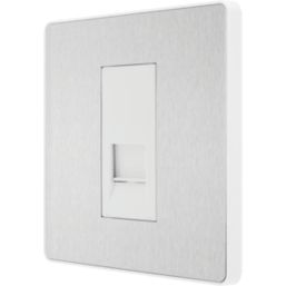 British General Evolve 1-Gang Master Telephone Socket Brushed Steel with White Inserts