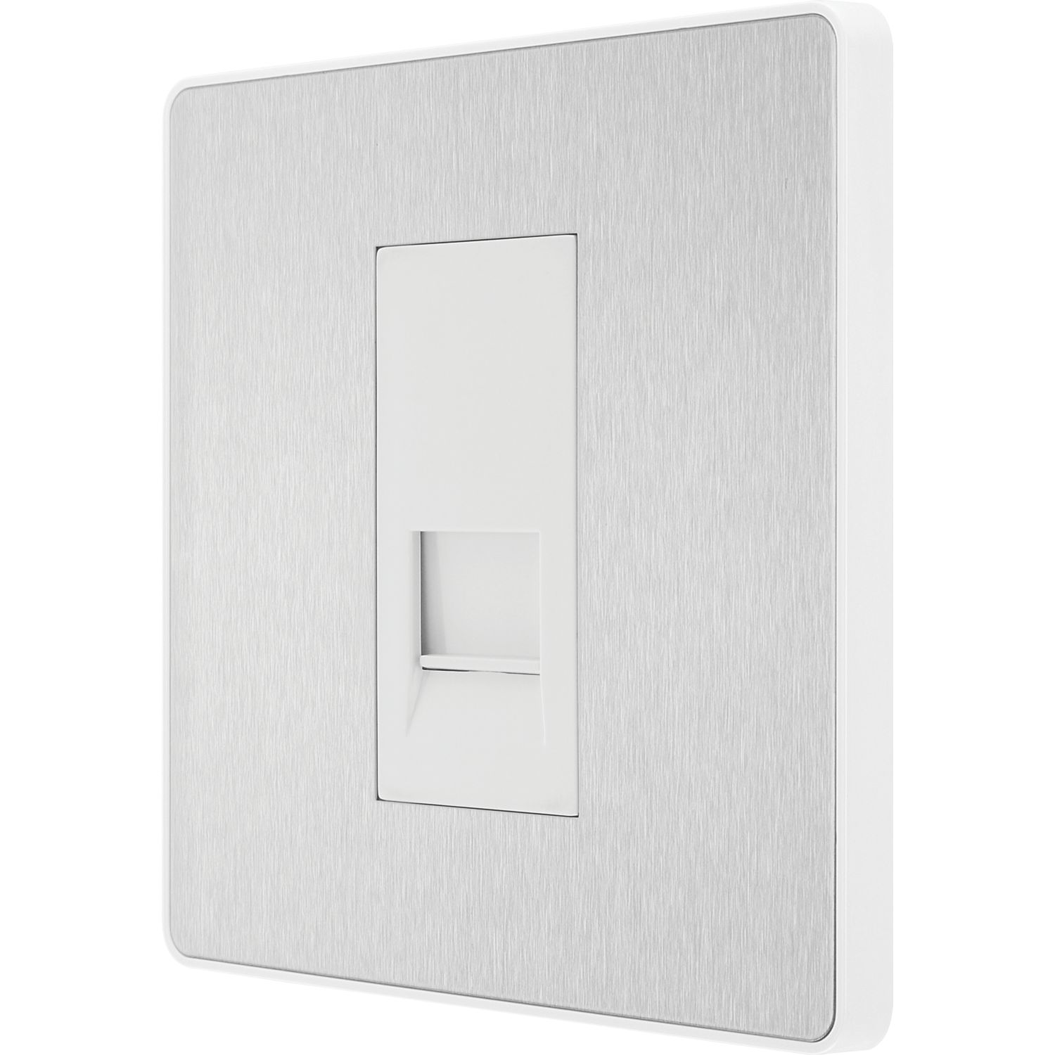 British General Evolve 1-Gang Master Telephone Socket Brushed Steel with White Inserts (910RF)
