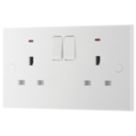 British General 900 Series 13A 2-Gang SP Switched Power Socket White with LED