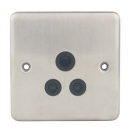 Hager Sollysta WRS51BSB 5A 1-Gang Unswitched Round Pin Socket Brushed Steel with Black Inserts