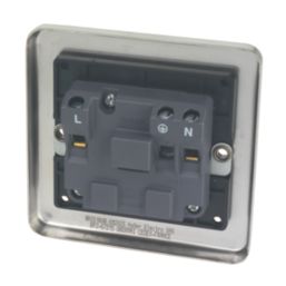 Hager Sollysta WRS51BSB 5A 1-Gang Unswitched Round Pin Socket Brushed Steel with Black Inserts