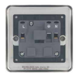 Hager Sollysta WRS51BSB 5A 1-Gang Unswitched Round Pin Socket Brushed Steel with Black Inserts