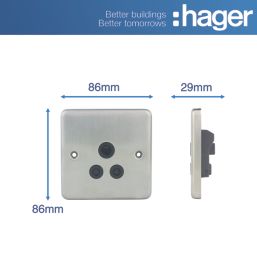 Hager Sollysta WRS51BSB 5A 1-Gang Unswitched Round Pin Socket Brushed Steel with Black Inserts