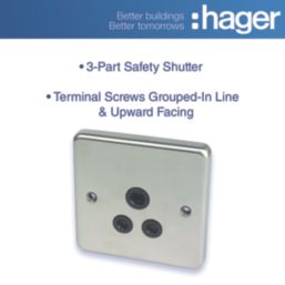 Hager Sollysta WRS51BSB 5A 1-Gang Unswitched Round Pin Socket Brushed Steel with Black Inserts