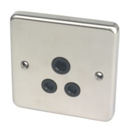 Hager Sollysta WRS51BSB 5A 1-Gang Unswitched Round Pin Socket Brushed Steel with Black Inserts