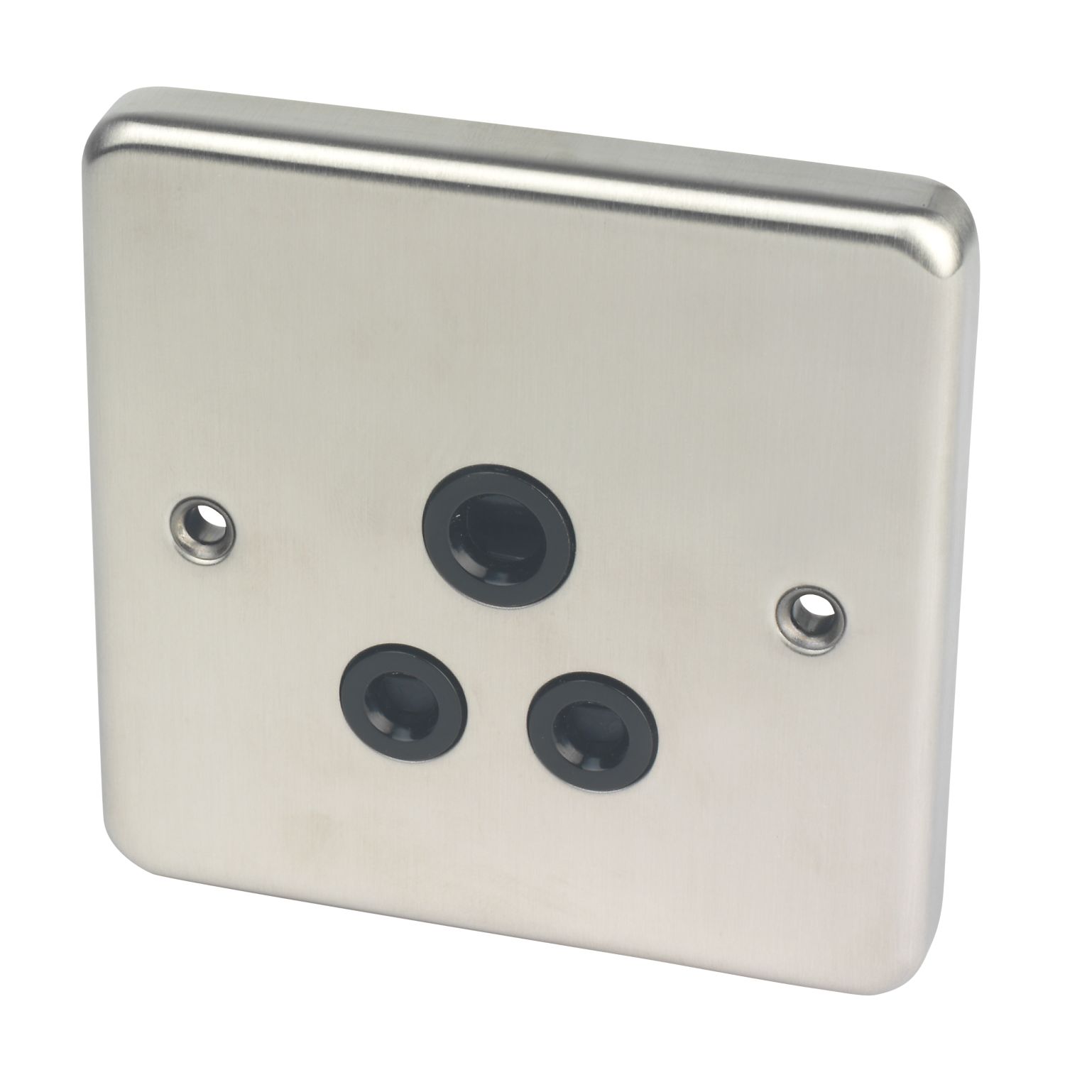 Hager Sollysta WRS51BSB 5A 1-Gang Unswitched Round Pin Socket Brushed Steel with Black Inserts (911AM)