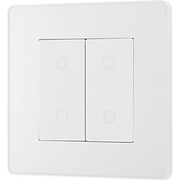 British General Evolve 2-Gang 2-Way LED Double Secondary Touch Trailing Edge Dimmer Switch  Pearlescent White with White Inserts