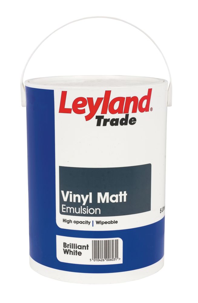 Leyland Trade Vinyl Matt Emulsion Paint Brilliant White 5Ltr