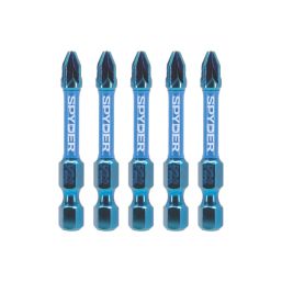 Spyder Mach-Blue 1/4" 50mm Hex Shank PZ2 Impact Driver Bits
 5 Pack