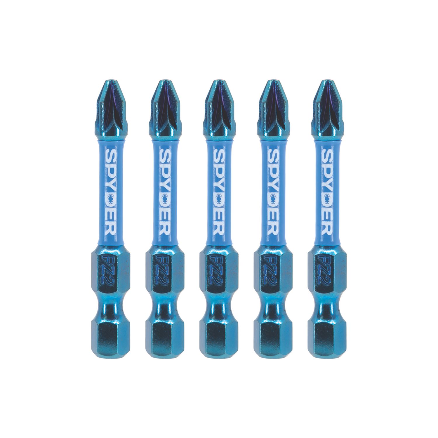 Spyder Mach-Blue 1/4" 50mm Hex Shank PZ2 Impact Driver Bits 5 Pack (912CX)