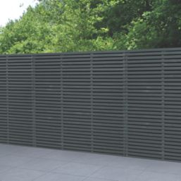 Forest  Double-Slatted  Garden Fence Panel Anthracite Grey 6' x 6' Pack of 3