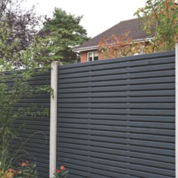 Forest  Double-Slatted  Garden Fence Panel Anthracite Grey 6' x 6' Pack of 3