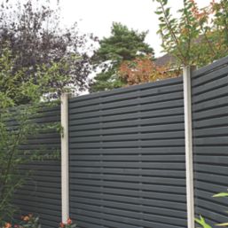 Forest  Double-Slatted  Garden Fence Panel Anthracite Grey 6' x 6' Pack of 3