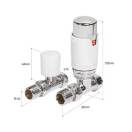 Towelrads  15mm x 1/2" White Straight Modern Thermostatic Radiator Valve & Lockshield