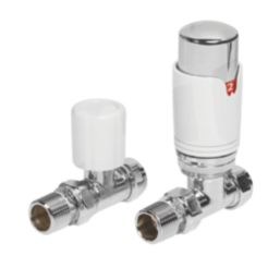Towelrads  15mm x 1/2" White Straight Modern Thermostatic Radiator Valve & Lockshield