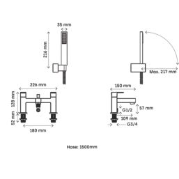 Swirl Caldew Black 151mm Standard Lever Mono Basin Mixer Tap  With Clicker Waste
