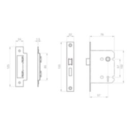 Smith & Locke  3 Lever Matt Black Mortice Sashlock 76mm Case - 57mm Backset