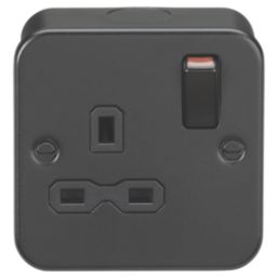 Knightsbridge  Black 13A 1-Gang DP Switched Metal Clad Single Socket  with Black Inserts
