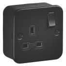 Knightsbridge  Black 13A 1-Gang DP Switched Metal Clad Single Socket  with Black Inserts