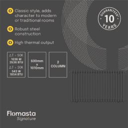 Flomasta 600mm x 1010mm 3536BTU Black Horizontal 2 Column Radiator