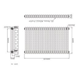 Flomasta 600mm x 1010mm 3536BTU Black Horizontal 2 Column Radiator