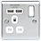 British General Nexus Metal 13A 1-Gang SP Switched Socket + 2.1A 10.5W 2-Outlet Type A USB Charger Polished Chrome with White Inserts