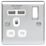 British General Nexus Metal 13A 1-Gang SP Switched Socket + 2.1A 10.5W 2-Outlet Type A USB Charger Polished Chrome with White Inserts