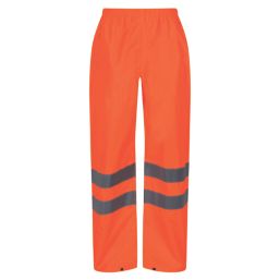 Regatta Pro Hi Vis Packaway Trousers Elasticated Waist Orange Large 36" W 32" L