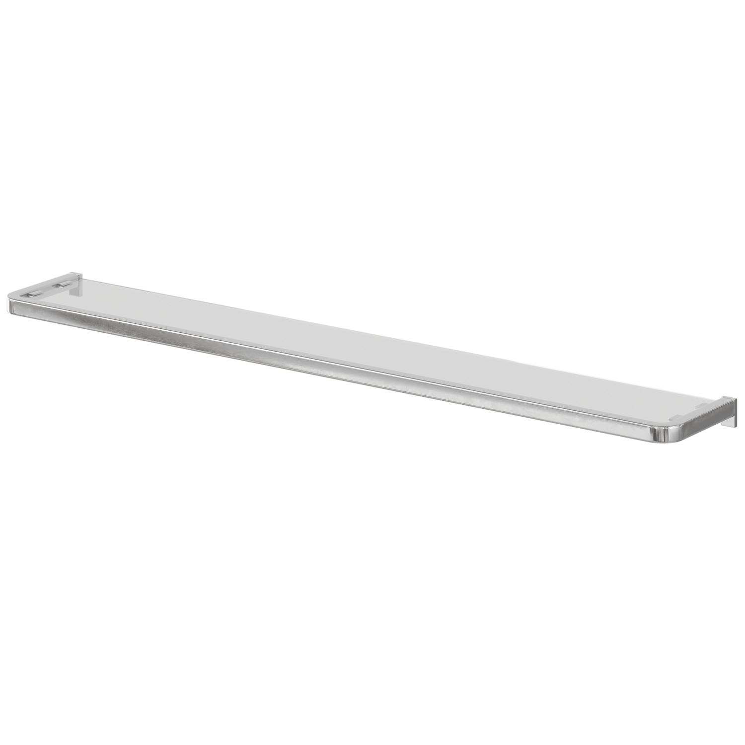 Elland Brushed Chrome Steel & Glass Bathroom Shelf 600mm x 120mm x 20mm (913PE)