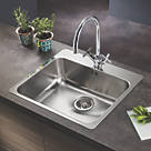 Swirl  1 Bowl Stainless Steel Kitchen Sink Grey 560 x 520mm