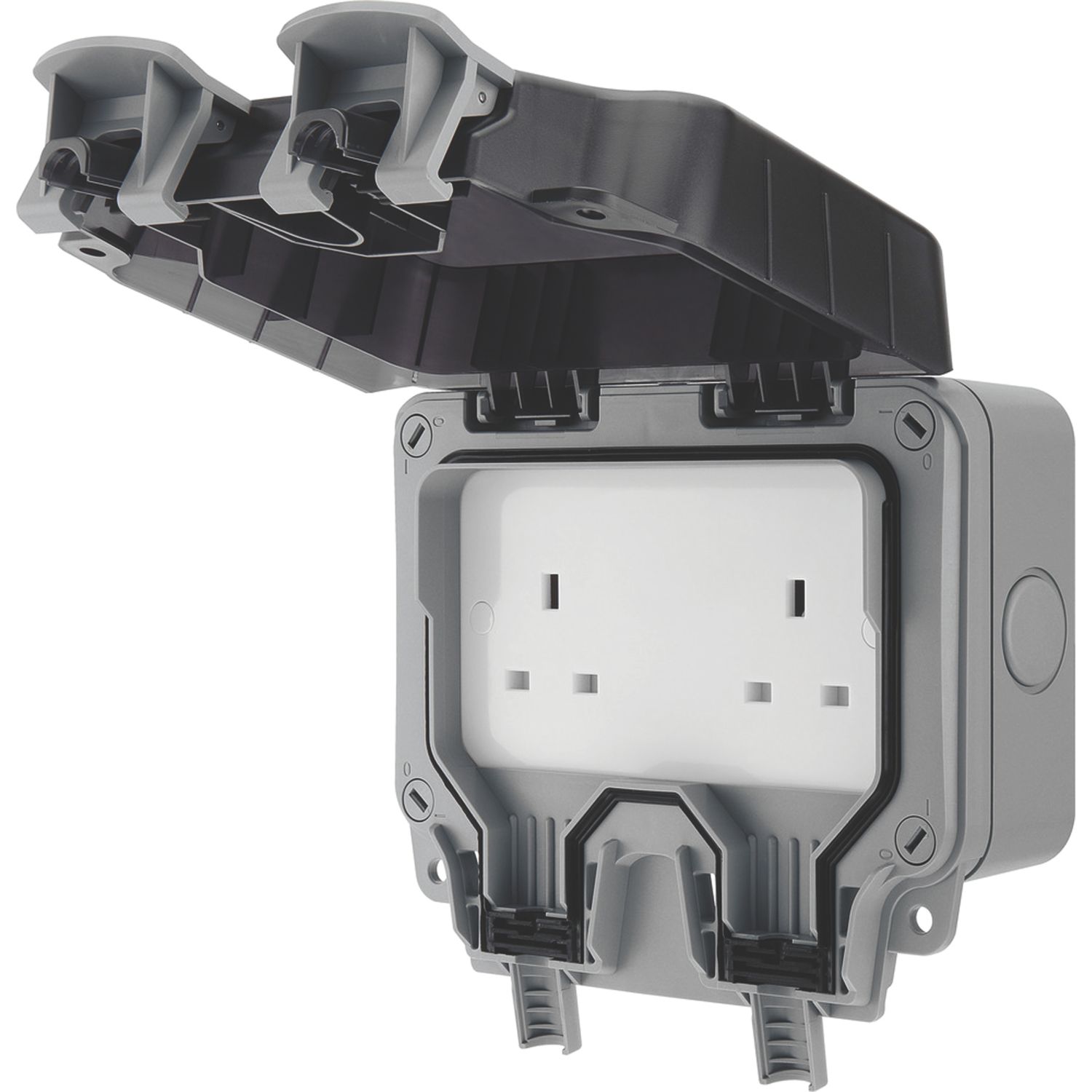 British General Storm IP66 13A 2-Gang Weatherproof Outdoor Unswitched Socket (913XG)