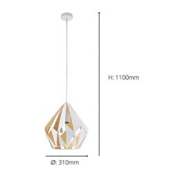 Eglo Carlton 1 Pendant Light White & Honey Gold
