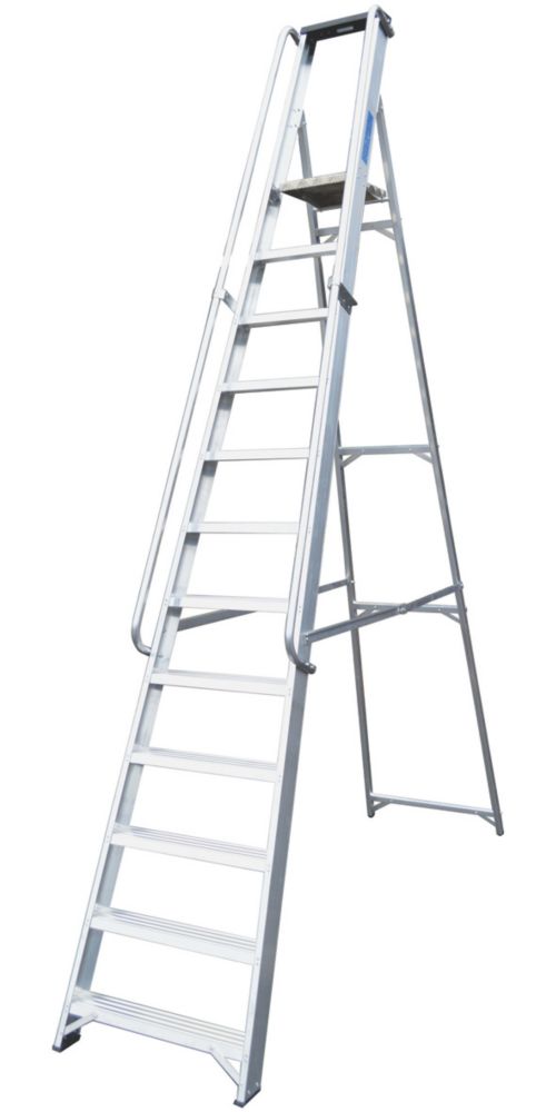 Lyte Aluminium 3.18m 12 Step Platform Step Ladder With Handrail Screwfix