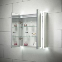 Sensio Ainsley 2-Door Mirrored Bathroom Cabinet & Bluetooth Speaker With 4680lm LED Light Grey Matt 664mm x 130mm x 700mm